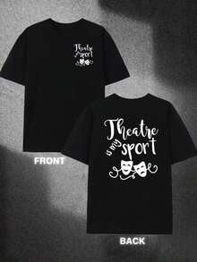 Camiseta de hombre% algodón, estampada por ambos lados, sin diseño en la parte delantera, y con el divertido texto en cursiva El teatro mi deporte en la parte trasera, acompañado de - Negro - Ver 1
