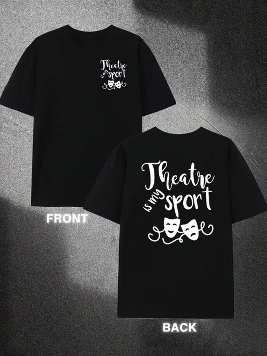 Camiseta de hombre% algodón, estampada por ambos lados, sin diseño en la parte delantera, y con el divertido texto en cursiva El teatro mi deporte en la parte trasera, acompañado de - Negro - Ver 1