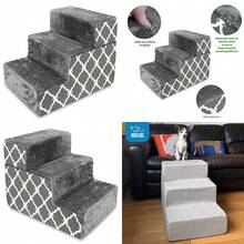Escaleras/Escalones Plegables De Espuma Para Mascotas De Color Gris Oscuro Con Estampado De Celosía O Peldaños Para Perros Y Gatos 3 Peldaños - Estampado enrejado gris. - Ver 1