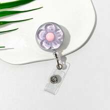1pc/6pcs Cute Crystal Flower Design, Resin Plastic Material, Retractable Rotating Clip, Badge Reel With Rotating Clip, Suitable For Work ID, Student ID, Ideal For Students, Teachers, Doctors, School Supplies, Back To School Season And More. - Multicolor - View 10