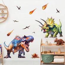 Adhesivos de Pared Grandes de Dinosaurio para Habitacin de Nios - Pegatinas de Pared de Tiranosaurio y Triceratops para Dormitorio de Nios, Sala de Estar, Decoracin de Pared de Arte para - T-Rex contra Triceratops - Ver 3