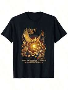 Camiseta con Estampado del Fénix de Los Juegos de la Hambruna, Camiseta de Manga Corta de Algodón Negro para Hombre con Estampado en Lámina Dorada, Mercancía y Coleccionables de la Película, - Verde - Ver 1