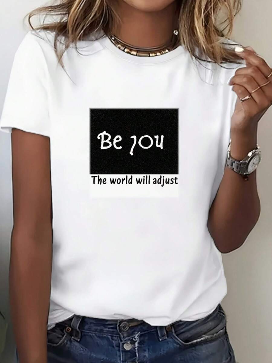 Camiseta "Be YOU" para Mujer - Camiseta Ajustable con Frases Inspiradoras para el Verano, Regalo Perfecto para el Día de la Independencia, Salidas Familiares y Eventos Corporativos - Camiset - negro - Ver 1
