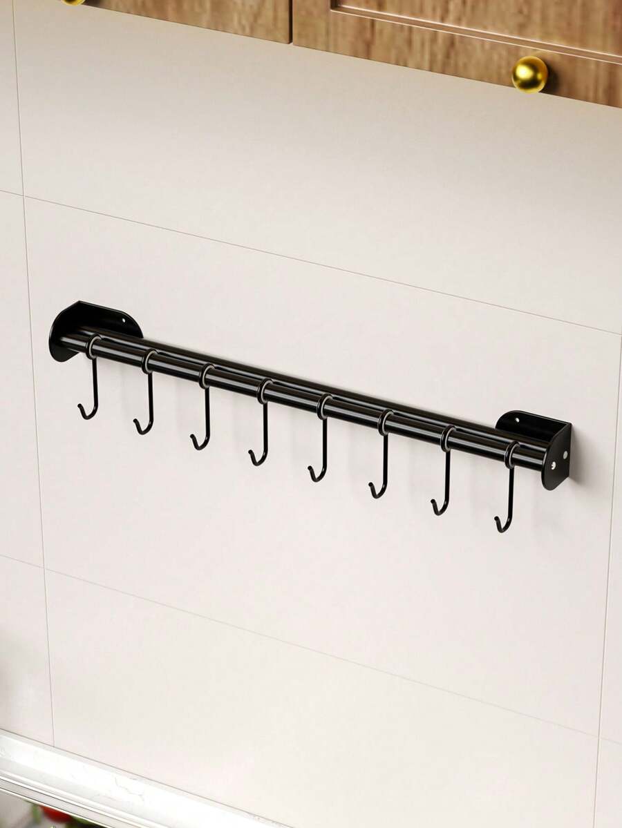 1pc Wall-Mounted Kitchen Rack - Smooth Sliding Hooks, Ample Storage Space, Convenient Paper Towel Holder, Modern Multi-Functional Hanging Bar - Metal Construction, Perfect For Modern Home Decor - Kitchen Hook Rack - View 1