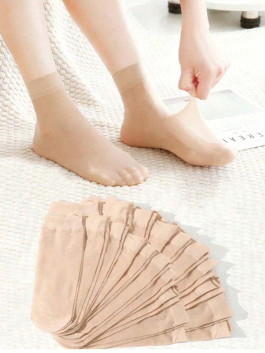 20雙純色中筒襪,簡約實用女款短襪,黑色、裸色、水晶色薄款女夏用隱形襪,男款長襪,女襪,女款隱形襪。1/10/20雙 - 彩色 - 查看 1