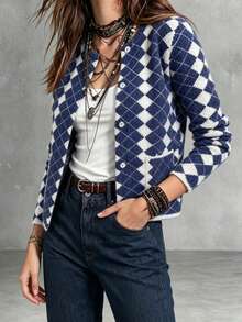 Bohemian Style Spring/Autumn New Women's Knit Cardigan Sweater, Preppy Vacation Elegant Casual Top - Blue - View 9