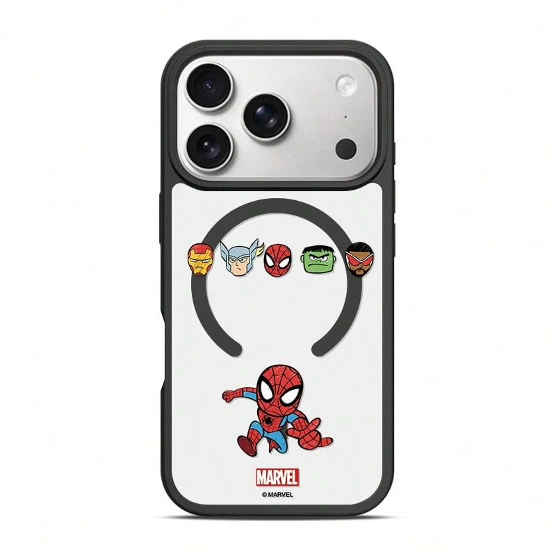 Miniso Marvel 蜘蛛人浩克卡通小眾設計 MagSafe 磁吸充電相容 iPhone 18 Pro/18 Pro Max/17/17 Pro Max/16 Pro/15 Plus/17 Air/14/13/12/16 Pro Max/15 Pro 男士防摔保護殼,相容 Apple - 黑色 - 查看 1