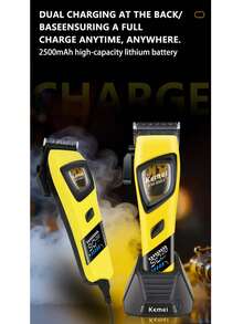 Kemei KM-1883 電動理髮剪 USB 快充附充電底座，8000-9000 RPM 低噪音高速馬達，粉末冶金刀頭理髮修剪器，2 檔可調 LED 數位顯示電動理髮剪禮盒裝 1 入 - 黃色 - 查看 5
