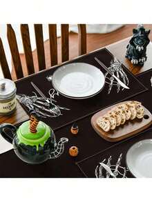 4pcs/1pc Halloween Skeleton Hand Shaped Creative Placemats -- Gothic Party Table Decor, Rustic Indoor Kitchen Table Decor, Suitable For Holiday Theme Parties, Gatherings, Autumn/Winter Table Decor - Multicolor - View 9