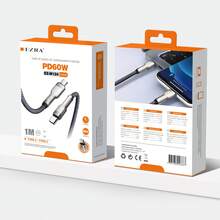 Carregador E Dados Tipo C Duplex 60W PD: 1M Compacto (Transporte em Bolsa Sem Nós), Material de Nylon Trançado (Resistente à Tração/Desgaste), 2X Mais Durável Do Que Cabos de PVC, Compatível com Telemóveis/Portáteis/Tablets - Preto - Visão 3