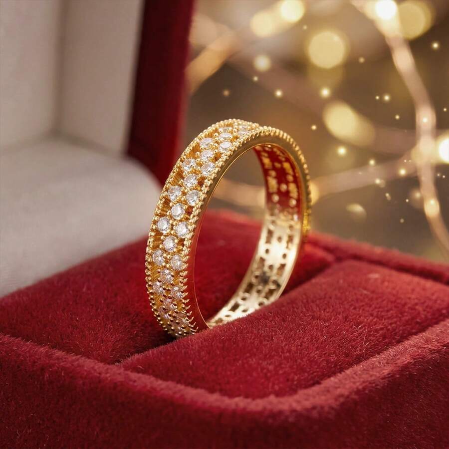 1 chiếc nhẫn thời trang nữ thiết kế hoa rỗng hình học đính đá Cubic Zirconia - Nhiều màu - Xem 1