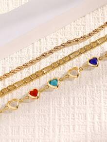 Set Gelang Kaki Rhinestone Kasual Modis 3 Buah, Perhiasan Serbaguna Musim Panas yang Dipersonalisasi untuk Wanita, Gelang Kaki Rantai untuk Liburan Pantai, Aksesoris Wanita, Hadiah untuk Teman atau Keluarga - Yellow Gold - View 6