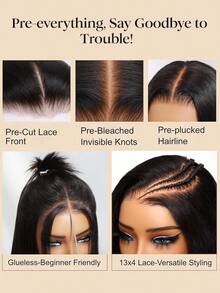 13x4 HD Lace Front Glueless Straight Wig 40 Inch 200 Density Natural Color Pre Plucked Hairline Baby Hair No Shedding Tangling Breathable Easy Install Daily Wear - Natural Black - 查看 3