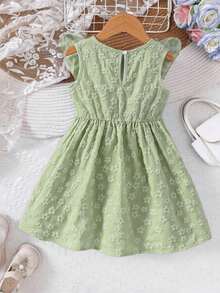 Young Girls' Spring/Summer Jacquard Bow Decor Mini Dress - Green - View 3