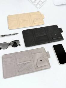 EIGIIS 1pc Multi-Function Car Sun Visor Storage Bag - With Zipper Pocket, Glasses Clip And Fashion Glasses Holder, Car Interior Accessory, Perfect Gift For Drivers - A - View 8