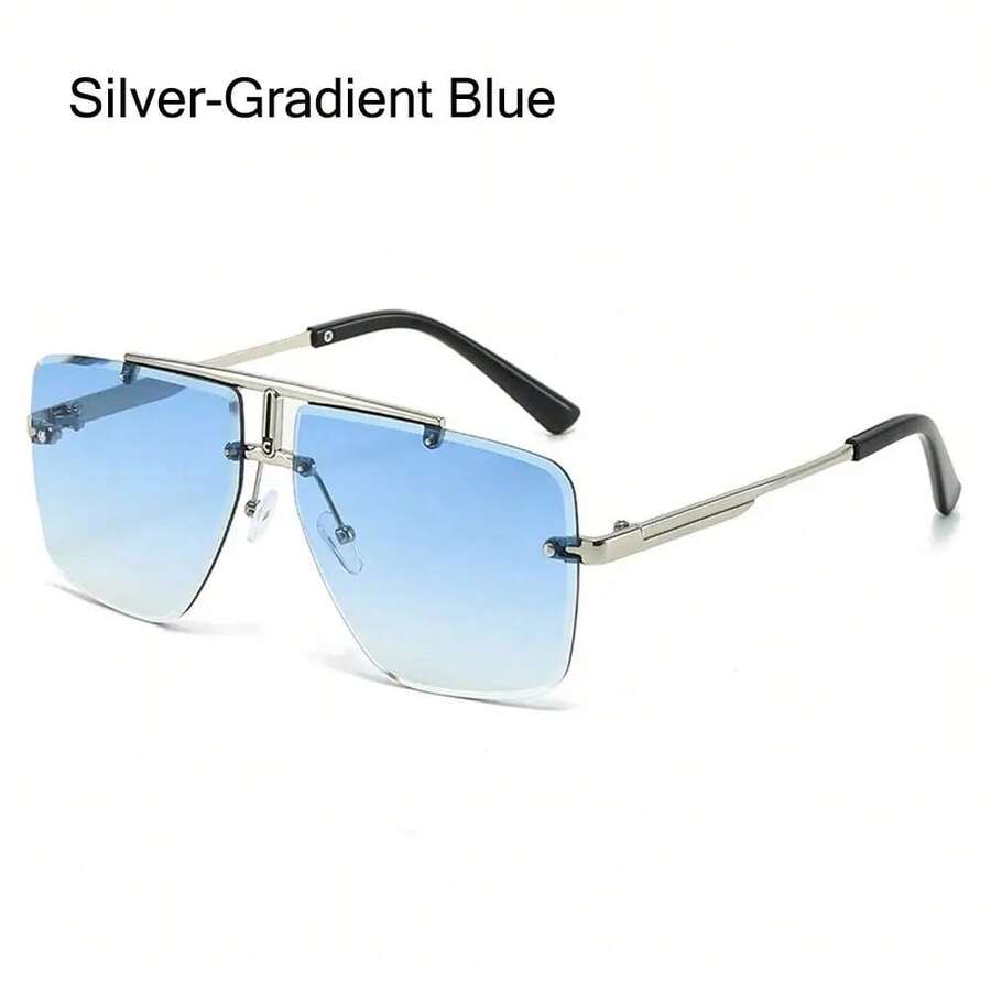 Men's Square Rimless With Double Bridge And Frame, With Protection And Gradient Lenses - Silver-gradient Blue - View 1