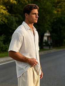 Men's Casual Short-Sleeve Shirt, Loose And Lightweight In Cotton, Basic Style For Summer - White - View 4