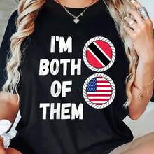 Camiseta para Mujer con Patrón Patriótico de la Bandera Americana y los Colores de Trinidad y Tobago - Diseño 'Soy Ciudadana de Doble Nacionalidad' - Camiseta Negra Suave para Uso Diario, La - negro - Ver 2