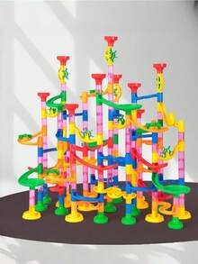 Juego de 74 piezas de bloques de construcción de laberinto para niños - Incluye sistema de pista de carreras de bolas, juego de laberinto y componentes de construcción de pistas complejas. Juguete educativo STEM interactivo para padres e hijos en interiores - Regalo de cumpleaños ideal para niños y niñas de 3+ años (Colores y estilos de accesorios aleatorios) - Multicolor - Ver 5