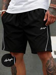 Men's Black Sports Casual Shorts With Drawstring Waist - Black - View 4