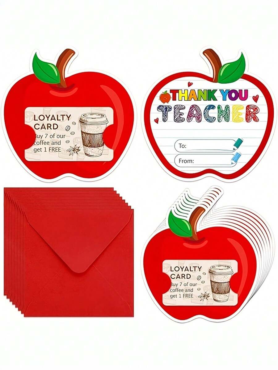 16pcs/Set Teacher Thank You Gift Card Holder, Apple Shaped Gift Card With Envelope, Back To School, Graduation, Year-End Retirement Gift, Unisex - Apple-shaped Greeting Cards - View 1