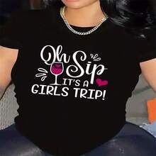 2026 Hot Summer Style Girls Trip Wine Tee Women's T-Shirt , All Occasion Outfit Light & Airy For Summer, Suitable For Leisure Sports Scenes. - Multicolor - View 1