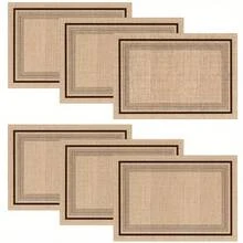 Multi-Pack Linen-Style Placemats With Classic Border Designs. 100% Polyester, Non-Slip, Heat-Resistant, Easy To Clean. Neutral Tone, Perfect For Everyday Meals And Home Decor. - Multicolor - View 6