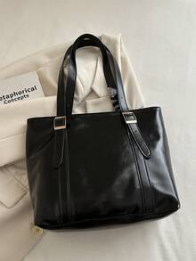 Vintage Large Capacity Handbag For Women, New Minimalist Fashion Versatile Commuter Shoulder Tote Bag - Black - View 5