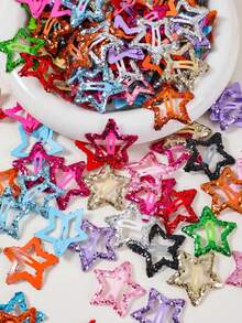 10/20/30/40/50/100piezas Juego surtido de colores aleatorios de clips para el cabello con lentejuelas de estrella de cinco puntas de colores de caramelo de dibujos animados, accesorios para el cabello de niñas, adecuados para uso diario - Multicolor - Ver 5