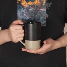 - Taza de caf de 16 onzas, combinacin de dos colores, taza de t de cermica con con moteado blanco para hombres y mujeres, restaurante, hogar, oficina, bebidas - Negro - Ver 5