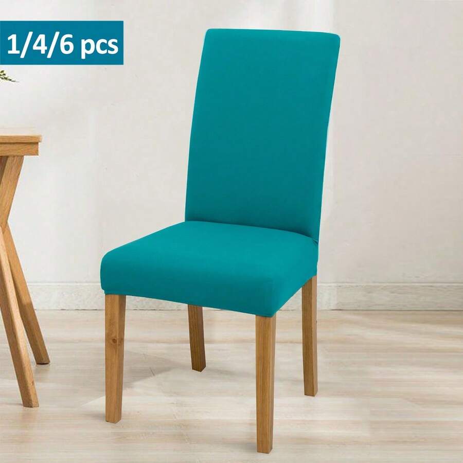1pc/4PCS/6PCS Solid Color Milk Silk Chair Cover, Polyester Elastic Dining Chair Cover