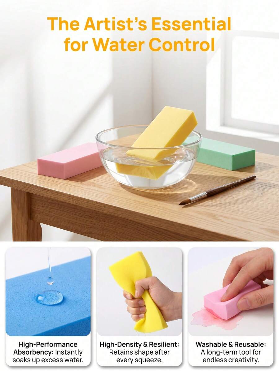 1PC Water-Absorbing Sponge, 17CM*7CM*3CM High-Density Micro-Porous Design | Ideal For Removing Acrylic Paint And Watercolor | Multi-Functional Kitchen And Bathroom Cleaning | Reusable - 17cm*7cm*3cm - View 1