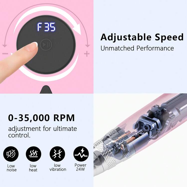 enniewi Máy mài móng điện 35000RPM có màn hình LED và chức năng tạm dừng, bộ làm móng tay và móng chân, phù hợp cho tiệm nail và tự làm tại nhà - Hồng - Xem 4