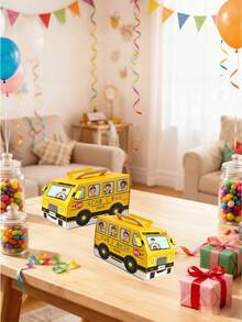 1 pieza/6 piezas/12 piezas Caja de regalo de dulces con tema de autobús escolar, caja de decoración de regalo para el nuevo semestre, adecuada para regalos de estudiantes, decoración del aula, fiesta de regreso a la escuela, decoración de dulces y galletas y otros regalos pequeños - Caja de embalaje con temática de autobús escolar - Ver 8