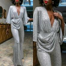 2026 Nuevo Mono Sexy de Lentejuelas con Escote en V Profundo y Espalda Descubierta para Mujer, Estilo Europeo y Americano, Pantalones Largos, a la Moda, para Comercio Exterior - Champán - Ver 3