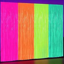1pc4pcs Foil Fringe Curtain (3.3x6.6 Ft) - Luminous Sequin Backdrop, Fluorescent Macaron Orange, Green, Yellow And Magenta Metallic Wire Fringe Curtain, Suitable For Photography Props, Birthday Party, Neon Party Decoration, Bachelorette Party, Rave Party, New Year's Party, Halloween, Disco, Graduation Prom, Gender Reveal Party, Nightclub Party - Multicolor - View 1