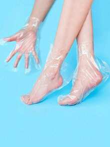 100/200Pcs Disposable Transparent Plastic Foot Masks, Soft Moisturizing Crack-Proof Foot Care Liners For Wax Treatment Lotion Use, Portable Spa Essential For Home Travel Kitchen Bathroom, Random Color Stickers Included. Pedi, Pedicure, Nail, Supplies - Multicolor - View 3