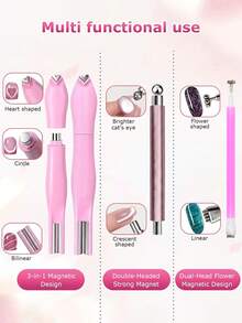 14 Pieces Double-Head Heart Magnet For Cat Eye Gel Polish Nails, Multifunctional Flower Shape Cateye Nail Magnetic Tool - Multicolor - View 2