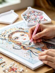 1 Set Luxury Diamond Painting Pen Kit, Includes Self-Adhesive Beads And Synthetic Gemstone Pickup Tool, For Nail Art Painting, 1pc Diamond Art Accessory, Includes 5pcs Replaceable Wax Sticks - Sets - View 7
