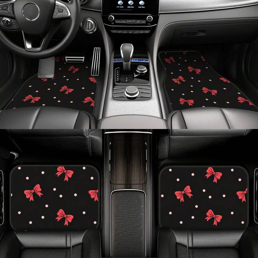 4pcs Bow Car Floor Mats, All-Weather Car Floor Mats. Daily Commute. All-Season Universal. Decorative And Beautiful Car Accessories, Universal For Sedan/SUV. Car Interior Protection Pads, Adding Protection To Men's And Women's Beloved Cars - Multicolor - View 1