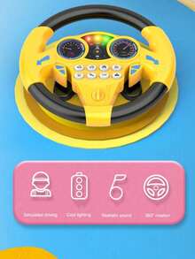 1pc Children's Blue & Yellow Rear Seat Driving Simulation Car Back Seat Music Multi-Function Rotating Steering Wheel (Battery Not Included) - Multicolor - View 7
