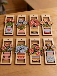 8pcs Natural Wooden Hollow Bookmarks, Blank Wooden Floral Bookmark Set, Can Be Hand-Painted And Colored, Student Reading Gift, Home Decor, DIY Paintable And Suitable For Aromatherapy, Study Room Desk Decor Ornament - Multicolor - View 9