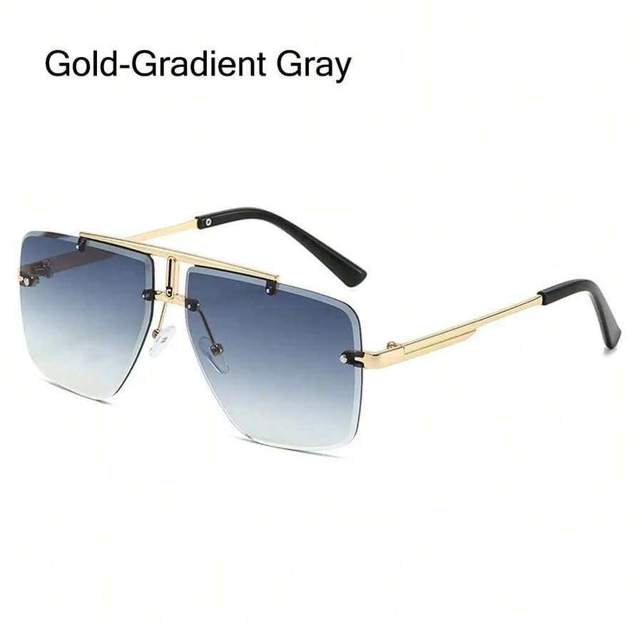 Men's Square Rimless With Double Bridge And Frame, With Protection And Gradient Lenses - Gold-gradient Gray - View 1