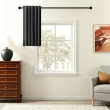 1pc And 2pcs Blackout Curtains/Faux Linen Texture 100% Full Blackout Curtains/Rod Pocket Curtains/Back Tab Curtains/Clip-On Curtains/Light Blocking Room Darkening Curtains/Grey Back Curtains/Multiple Colors And Sizes Available/Bedroom Curtains/Homestay Curtains/Curtain Decor/Black Curtains - Black - View 21