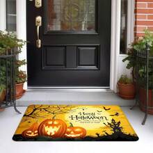 1 PIEZA/2 PIEZAS/3 PIEZAS Alfombra de Suelo de Halloween, Estampado 3D de Luna & Calabaza. Esponja Suave, Antideslizante & Lavable a Máquina, Excelente para Cocina, Baño y Exterior en Todas las Estaciones - Multicolor - Ver 1