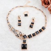 1 set Conjunto de joyas de collar, aretes y anillo con cristal azul con estampado de leopardo, adecuado para que las mujeres lo usen en bodas, bailes, fiestas y banquetes - juego de 4 piezas - Ver 20