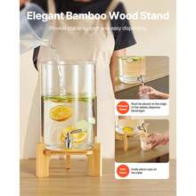 Dispenser per bevande, dispenser per bevande da 8L per feste, dispenser per succhi in vetro con supporto in legno, rubinetto in acciaio inossidabile, dispenser per tè freddo, limonata, succhi e acqua per feste - 8 litri - Visualizzare 5