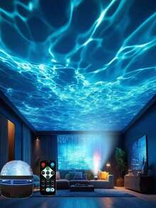 Lámpara de proyección de olas oceánicas, luz nocturna de ambiente LED, lámpara decorativa de ayuda para el sueño en el dormitorio, iluminación dinámica de escritorio, luz nocturna pequeña, regalo ideal para días festivos - luz policromática - Ver 2