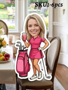 6/7/8/12/14/16/18/21/24 pièces Banderoles de fête thème golf personnalisées avec photo, Banderole photo de visage personnalisée, Plusieurs styles disponibles, Fournitures pour fête de golf et anniversaire, Parfait pour la sortie de golf/fête d'anniversaire des femmes, Décoration parfaite pour les passionnés de golf - Multicolore - Voir 7