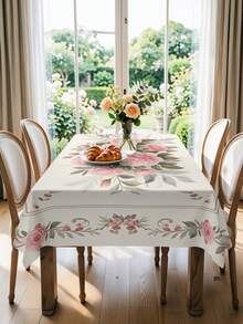 1/2 piezas Mantel de poliéster con estampado de rosas y enredaderas, cubierta de mesa suave para decoración de fiestas, picnics y cenas, decoración de mesa de comedor para brunch de primavera, uso diario en interiores y exteriores, fácil de limpiar - Rosa Roja - Ver 9